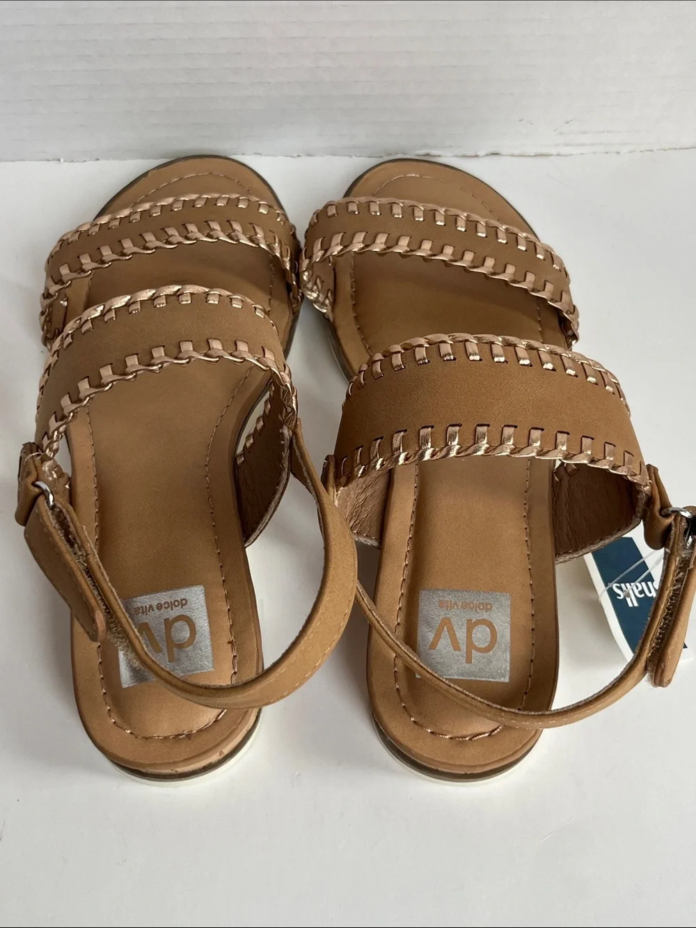 DV Dolce Vita Demy Girls Whipstitch Size 3 Wedge Low Cork Heel Tan Sandals